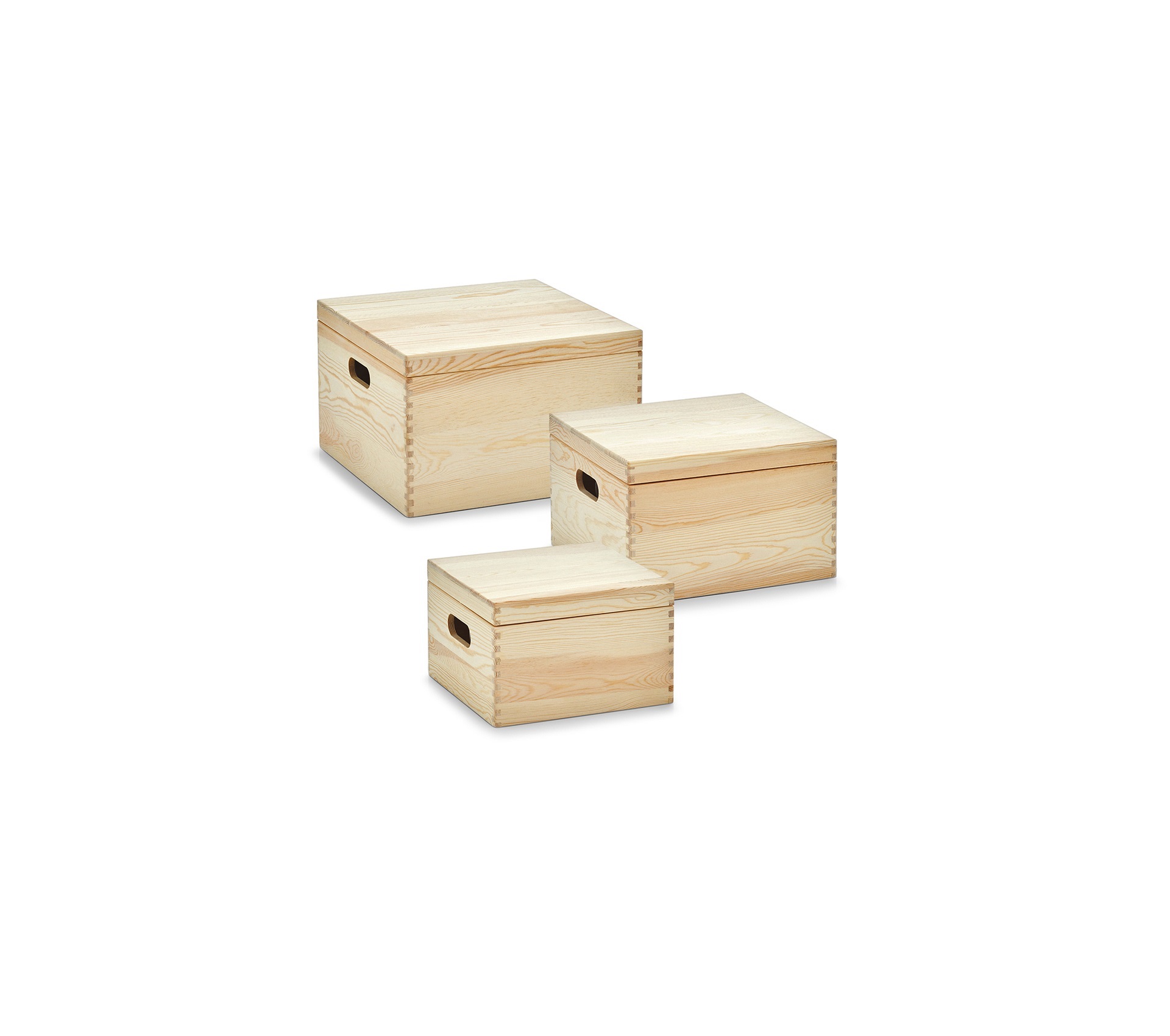 3-teiliges Set von Aufbewahrungsboxen Cube aus Holz mit Deckel