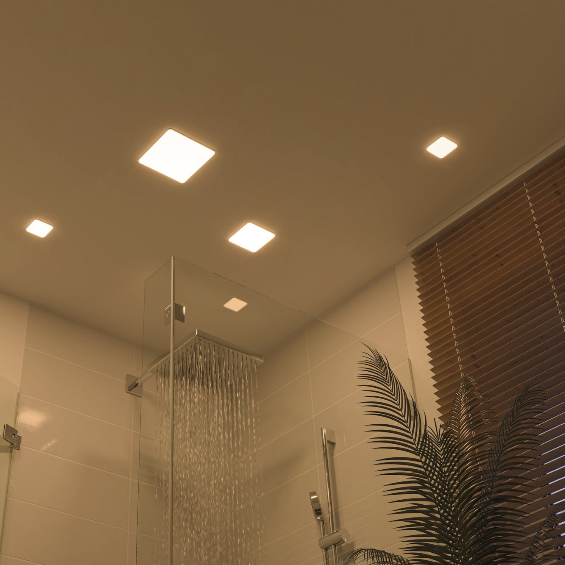 Einbauleuchte Veluna von Paulmann quadratisch aus weißem Kunststoff in einem Badezimmer