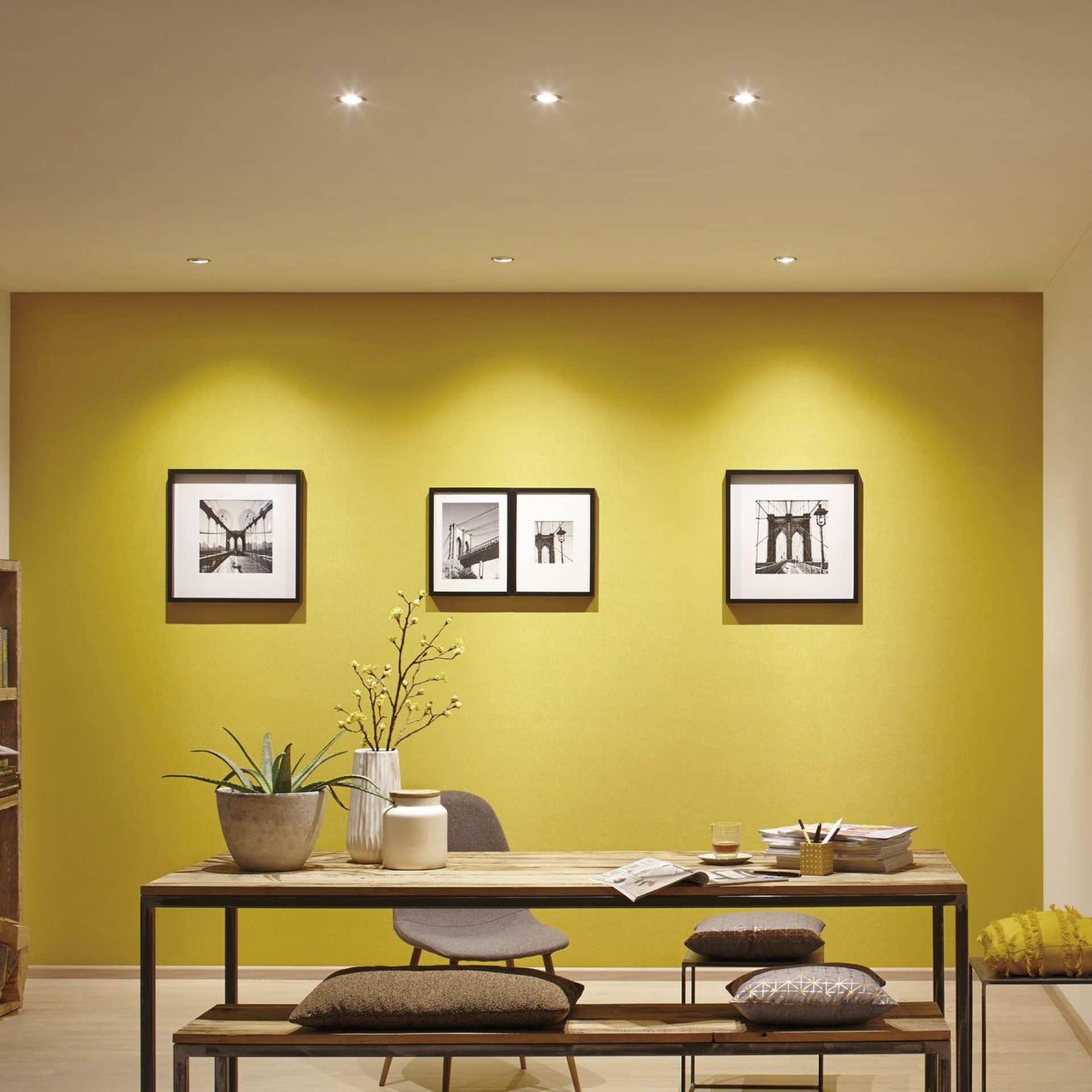 Einbauleuchte Nova Coin von Paulmann in Alu in einem modernen Esszimmer