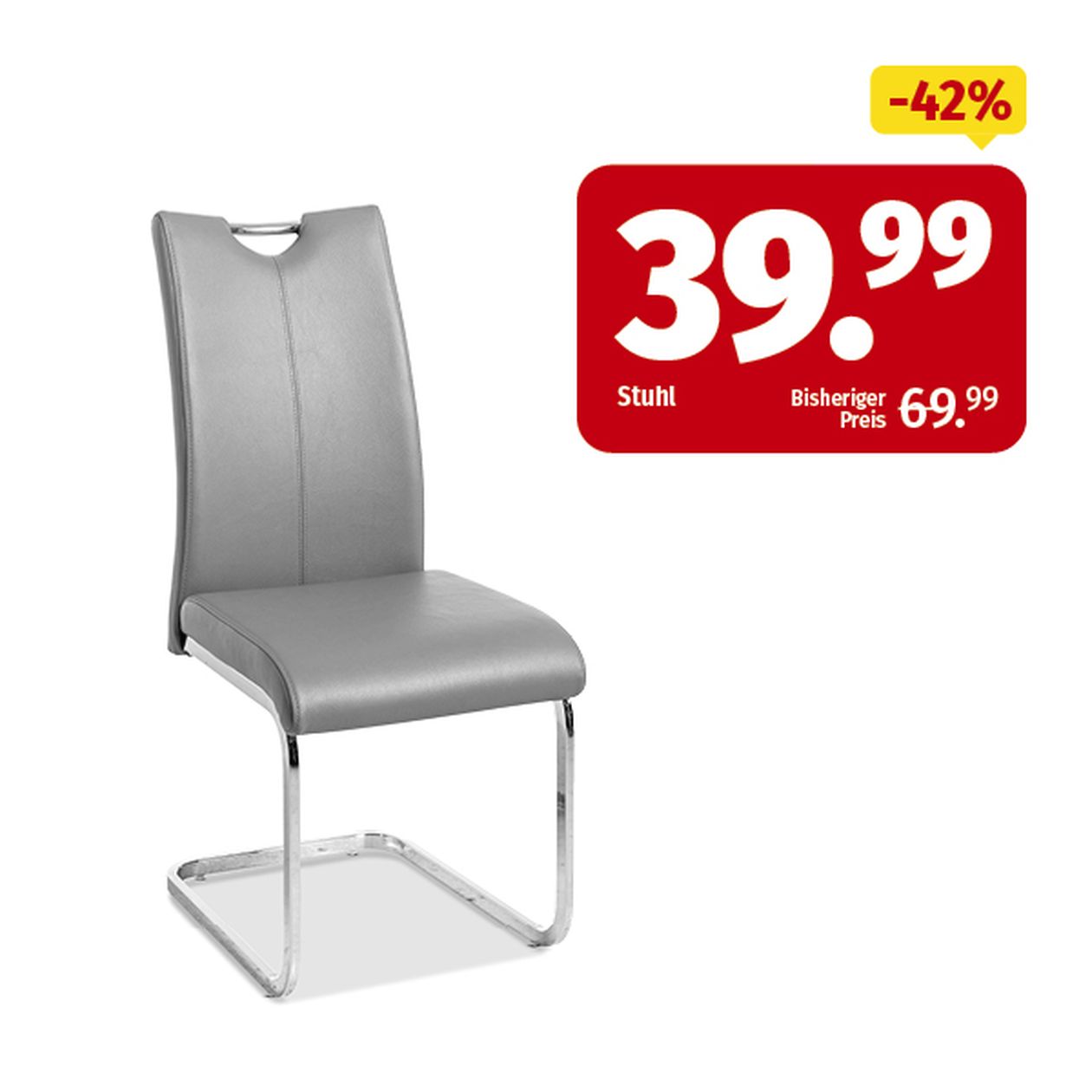 Moderner grauer Stuhl im Freischwinger-Design, Preis: 39,99 € (42 % Rabatt gegenüber 69,99 €).