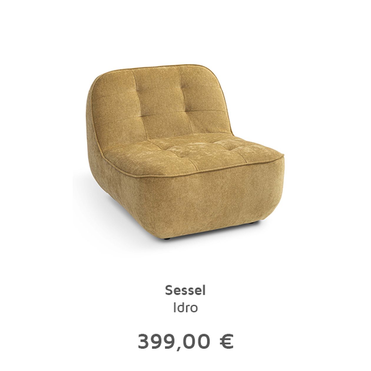 Brauner gepolsterter Sessel mit Tufting-Design, bezeichnet mit „Sessel Idro“, zum Preis von 399,00 €.