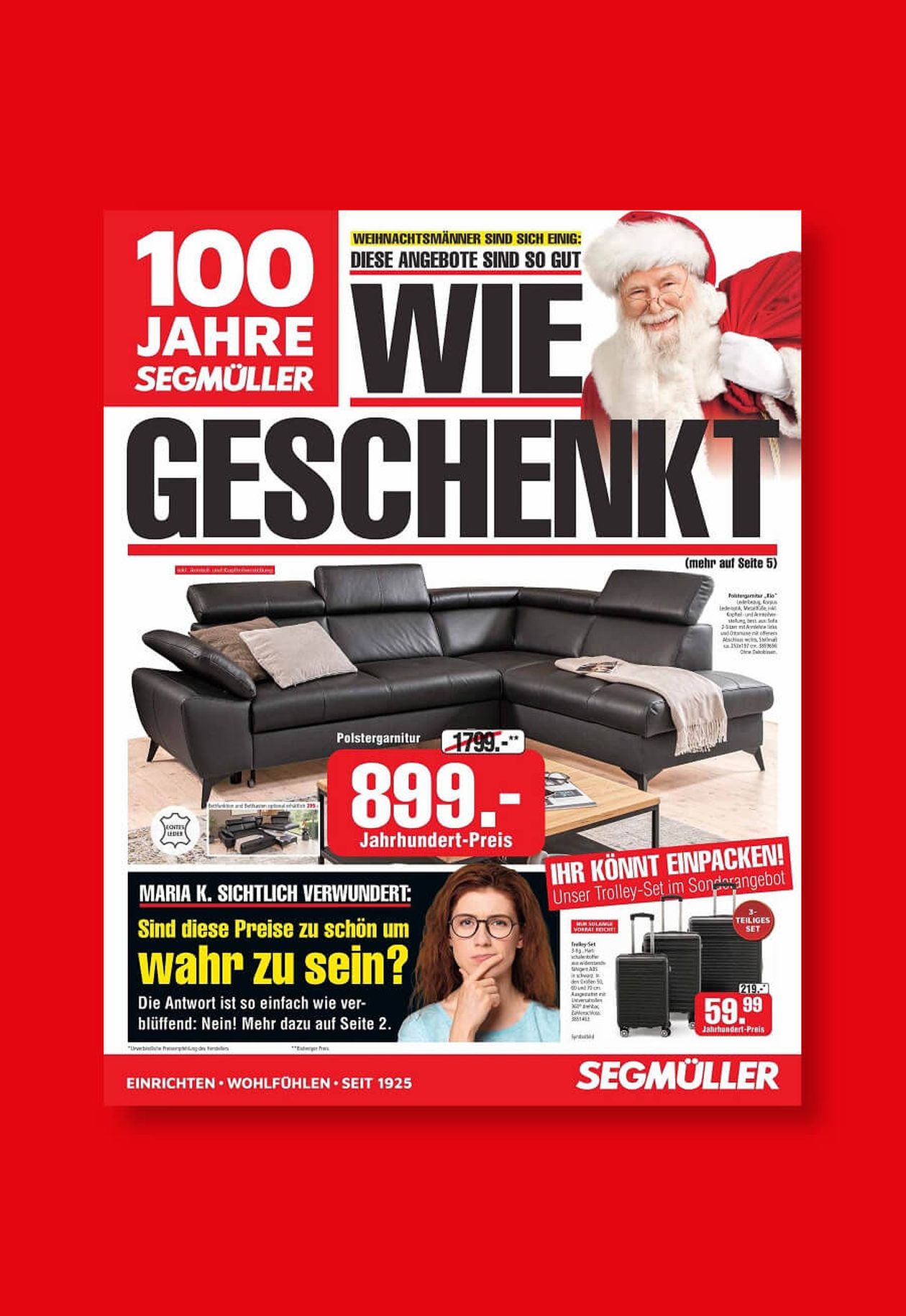 Titel des Werbeprospekts "Diese Angebote sind so gut wie geschenkt" auf rotem Hintergrund.