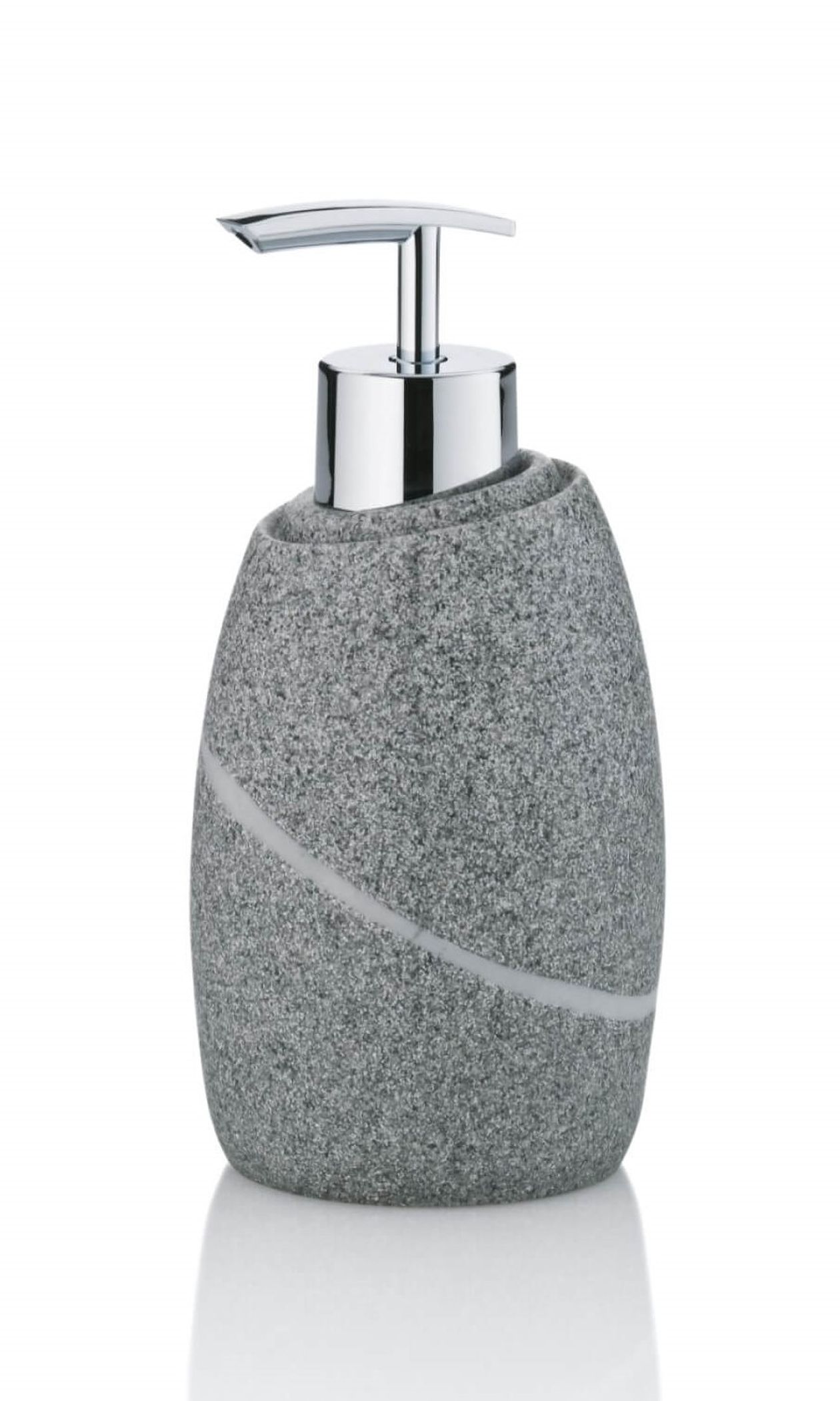 Grauer Seifenspender Talus in Stein-Optik vor weißem Hintergrund.