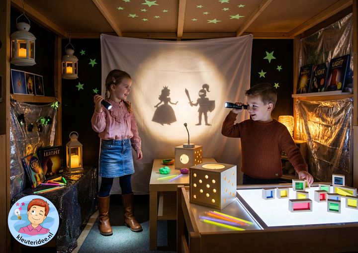 Ontdekhoek licht donker bij eerste scheppingsdag, kleuteridee