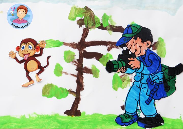 Kleuters maken een collage van een natuurfotograaf 5, kleuteridee.nl, thema 'de fotograaf', met gratis downloads