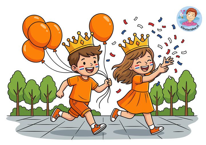 cijferverhaal koningsdag, kleuteridee, bewegend leren