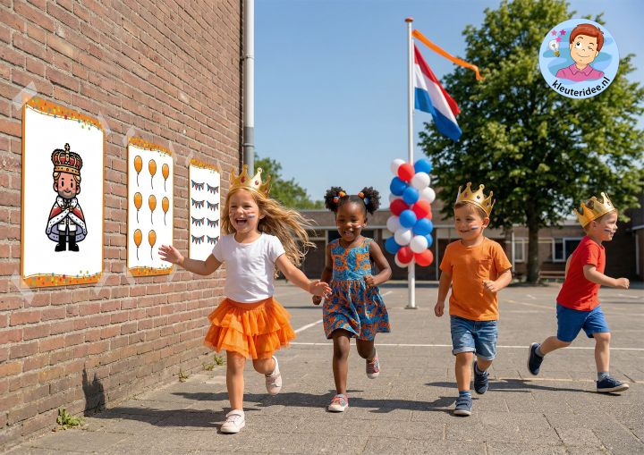 Bewegend leren, telpakket koningsdag, bewegen en tellen, Kleuteridee