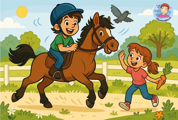 Beweegverhaal, thema het paard, timo en het paard van de manege, bewegend leren, kleuteridee
