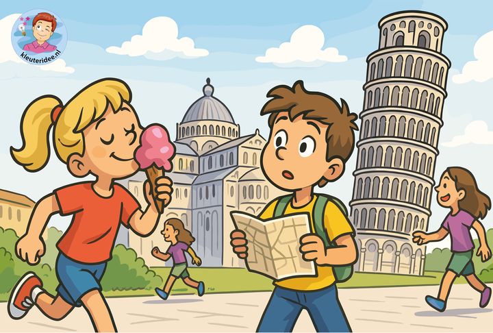 Beweegverhaal, thema Italië, timo reist door Italië, bewegend leren, kleuteridee