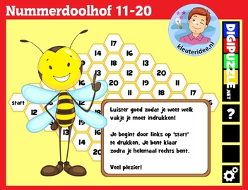 Nummerdoolhof met kleuters op digibord of computer op kleuteridee.nl, Kindergarten number game for IBW or computer