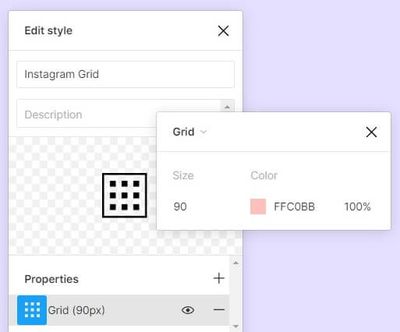 90px size grid in light red in Figma Grid Styles
