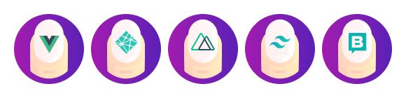 Figma design for Jamstack nails including Netlify, Nuxt, Storyblok, Vue and TailwindCSS