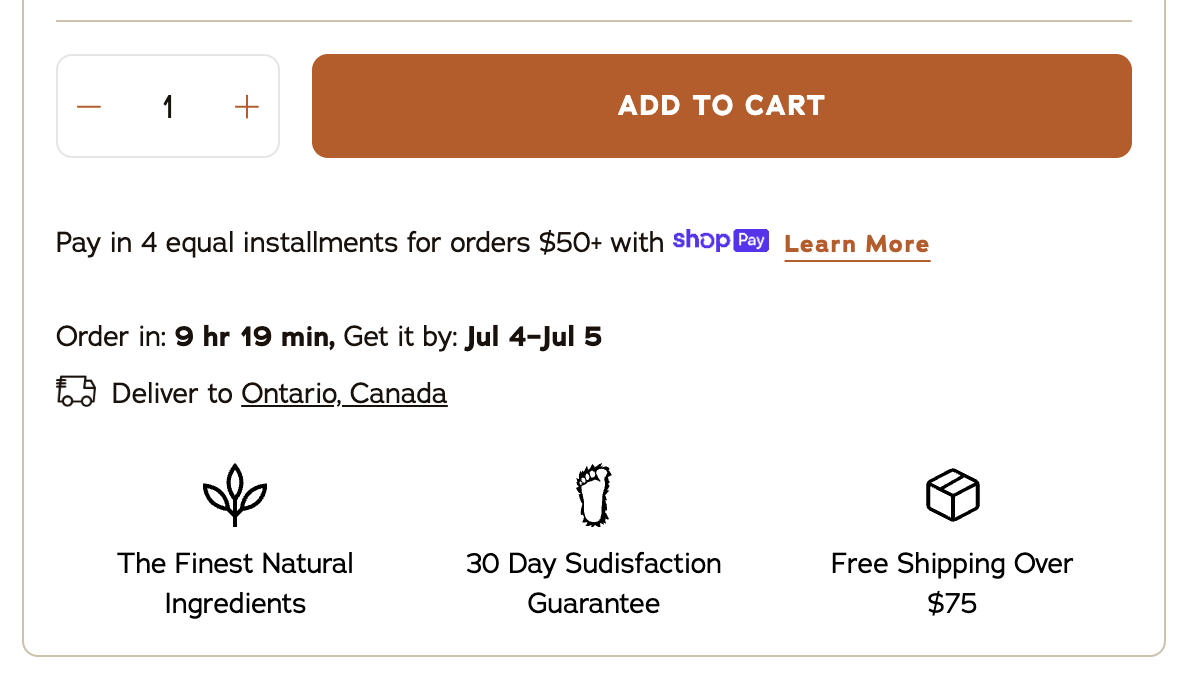 Dr. Squatch pre-purchase estimated delivery date widget on the product page