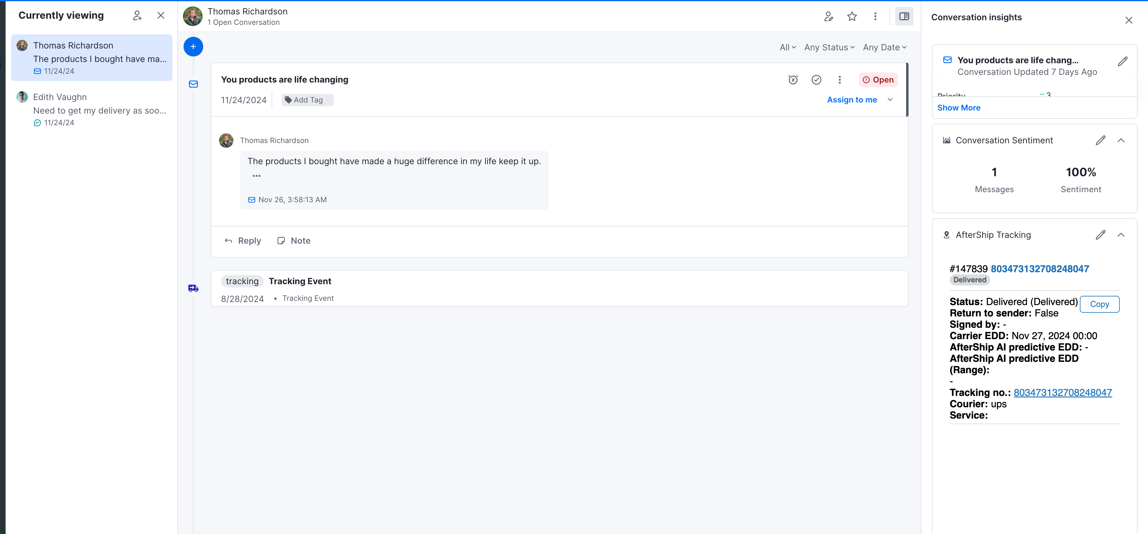 Kustomer integration with AfterShip Tracking