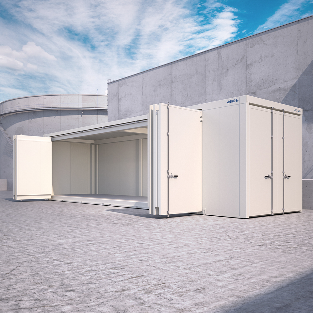 Falttüren im Technikcontainer von Denios