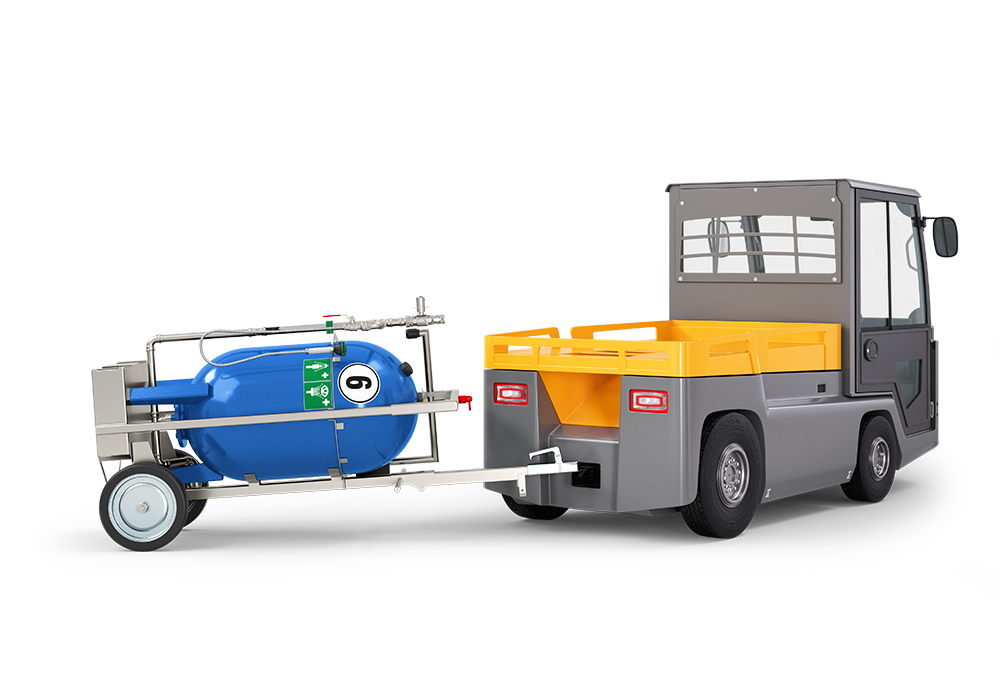 Mobil tanknødbruser bliver flyttet med køretøj