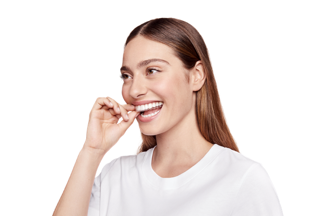 Woman with aligner
