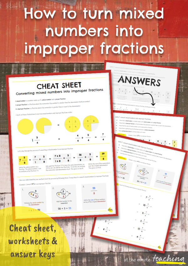 Converting mixed numbers into improper fractions worksheets at the minute