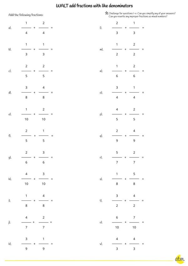 Adding Fractions With Like Denominators At The Minute 5575