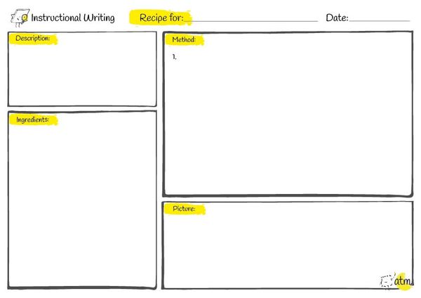 writing instructions blank recipe worksheet at the minute