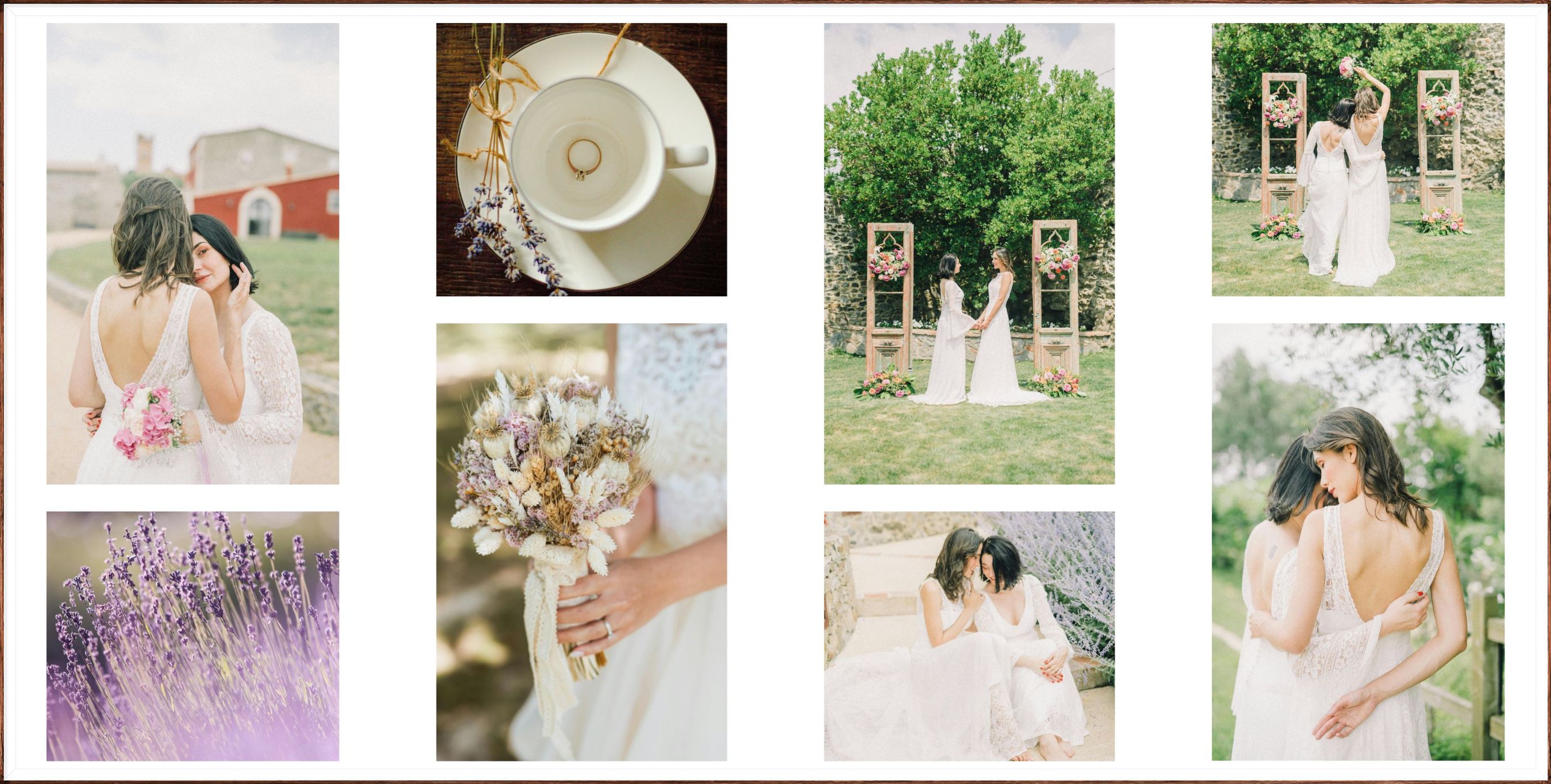 Fotobuch-Doppelseite mit Hochzeitsfotos im Collagen-Layout