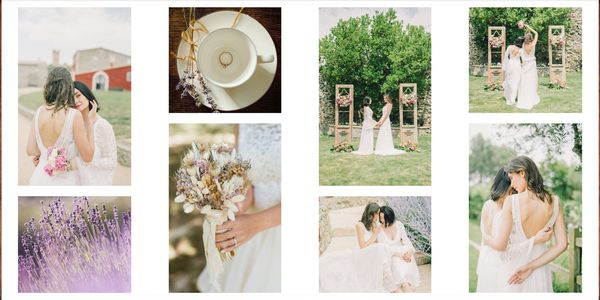 Fotobuch-Doppelseite mit Hochzeitsfotos im Collagen-Layout