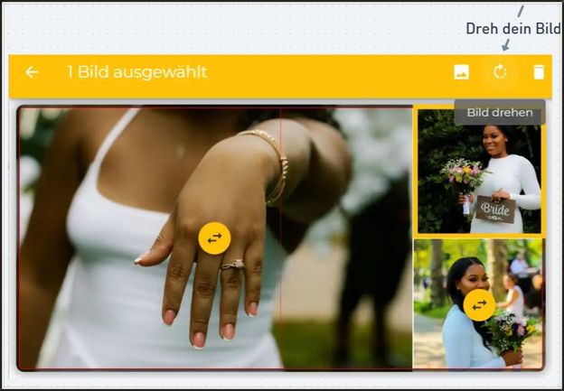 Fotobuch-Designer mit dem Button „Bild drehen“