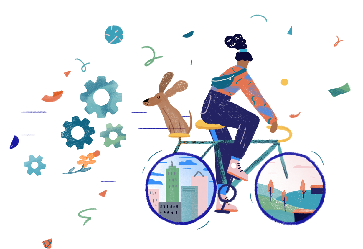 Illustration of woman on bicycle