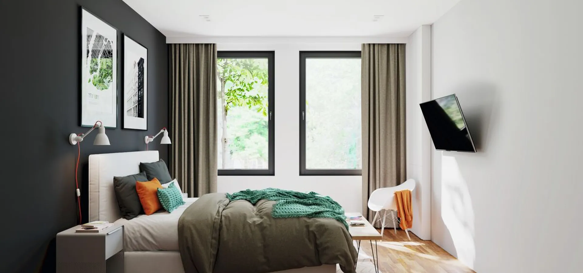 Tiltable wall bracket mounted in bedroom