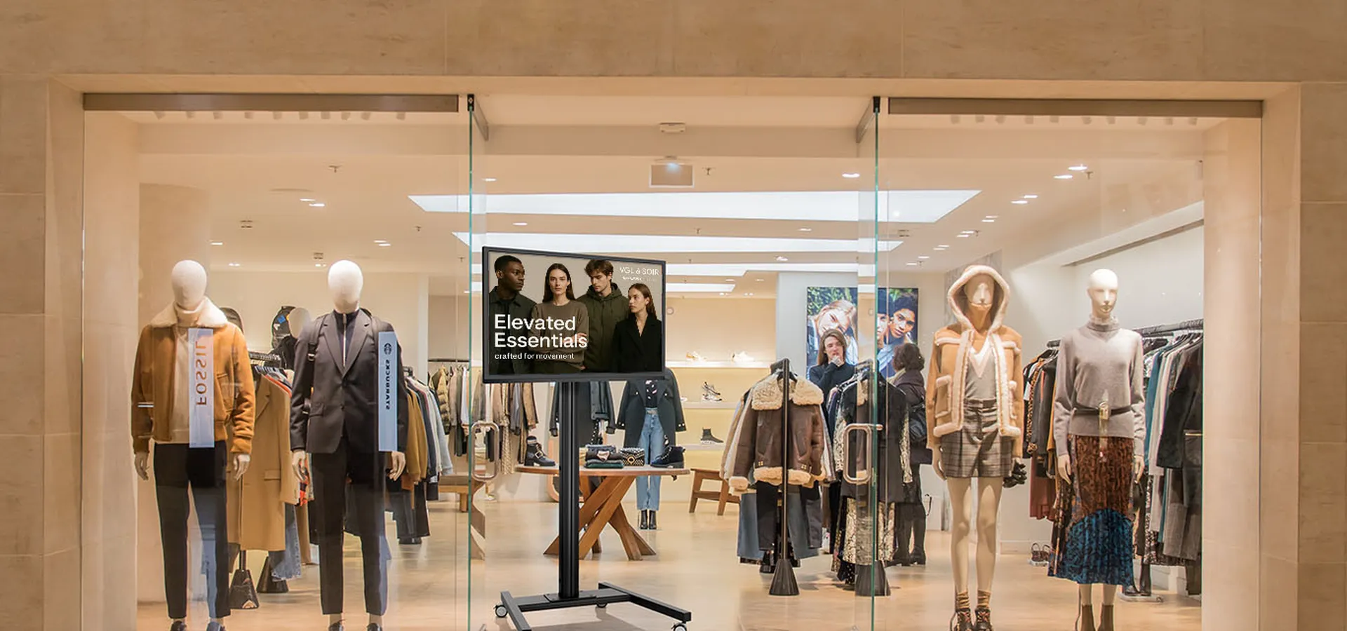 Display trolley with digital signage in entrance store | Vogel's