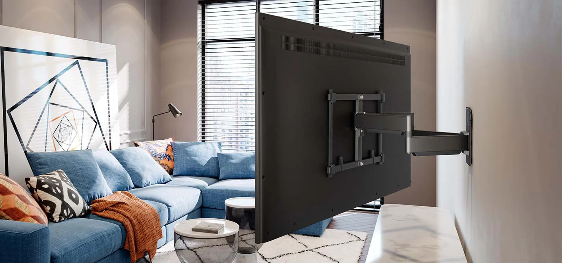 Sfeerbeeld in de woonkamer met een TV beugel voor TCL | Vogel's