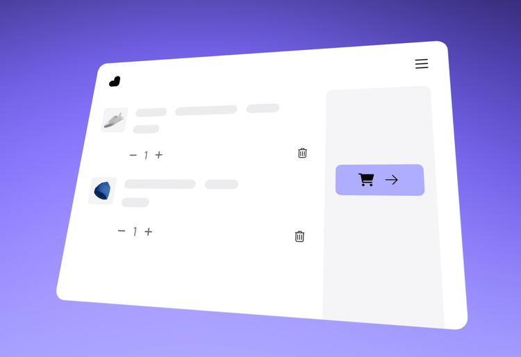 Illustration of ecommerce checkout in front of purple cgi particles