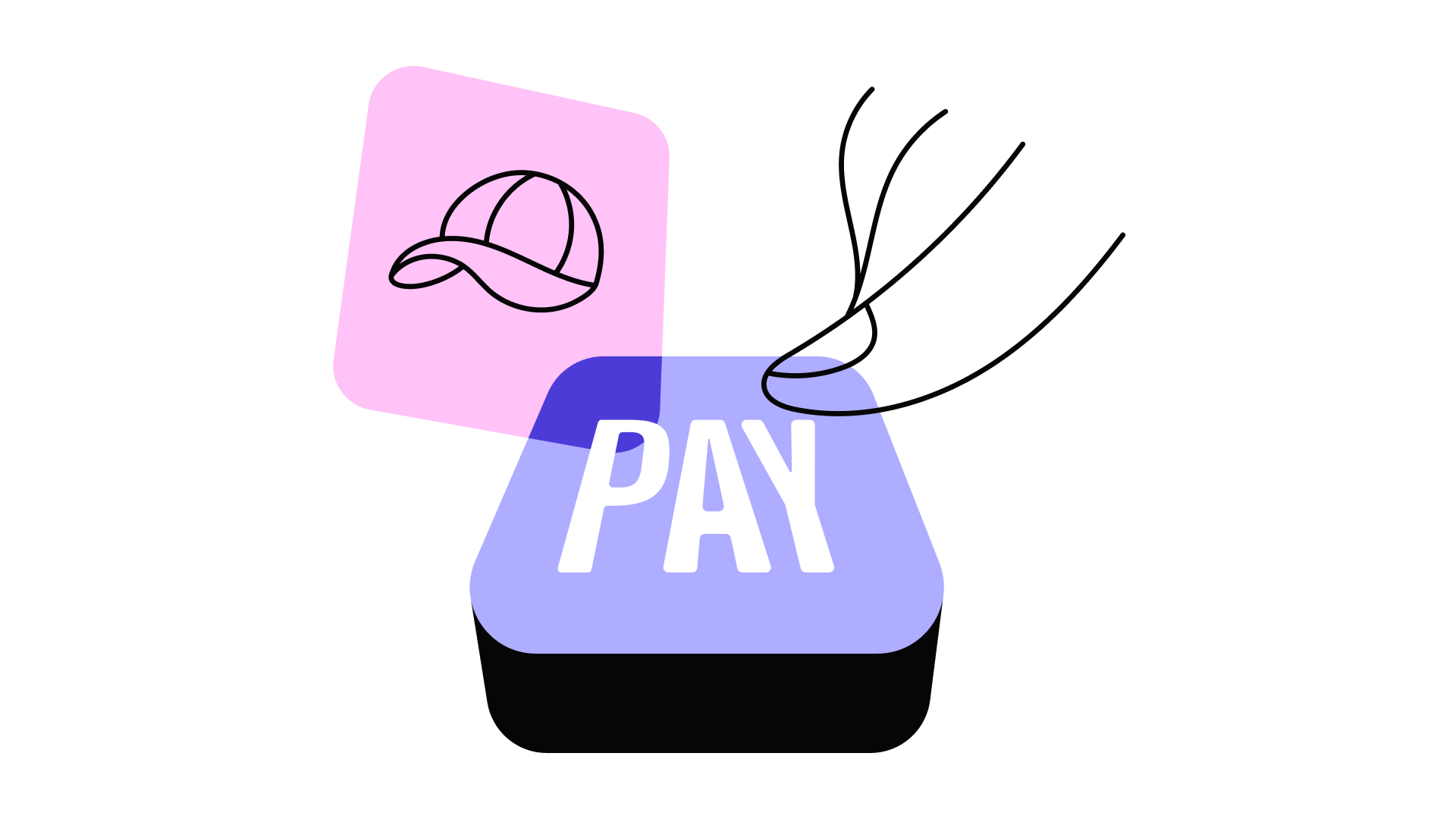 Icon of a pink square with a cap and a blue button labeled "PAY" with a transaction line.