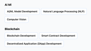 "Skills & Interests section listing AI/ML Model Development, NLP, Computer Vision, Blockchain Development, Smart Contracts, and Web Scraping."
