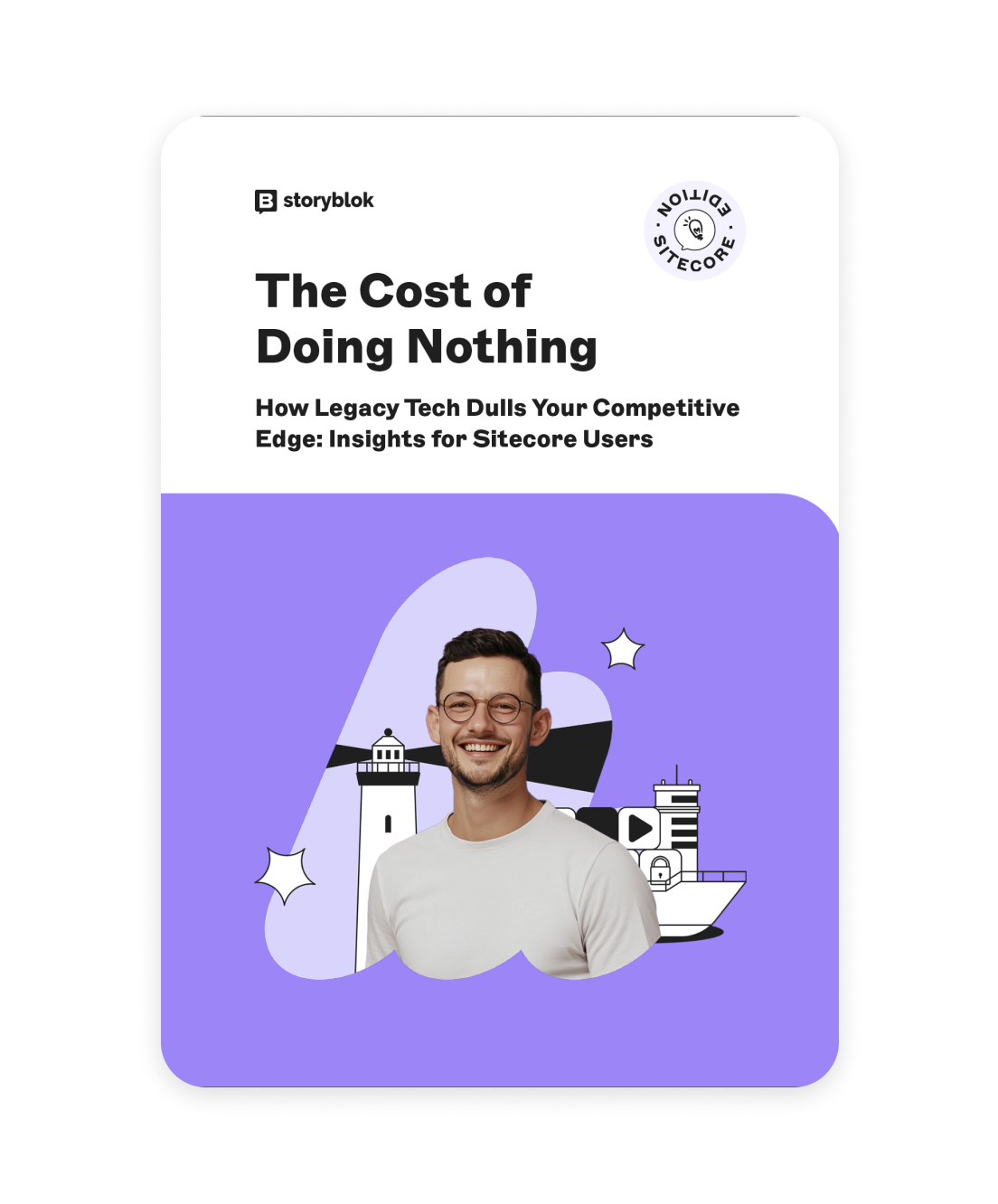 Book cover showing a smiling person in front of illustrations of a lighthouse and buildings, titled "The Cost of Doing Nothing".