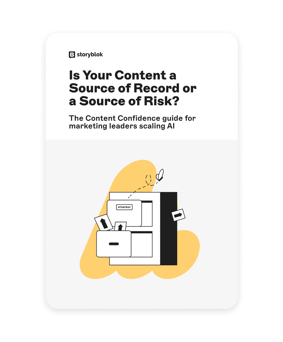 Cover image of a guide titled "Is Your Content a Source of Record or a Source of Risk?" by Storyblok, with an illustration of a filing cabinet.