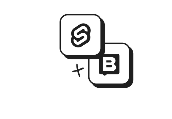 Sveltekit and Storyblok logos, on square tiles, connected together.