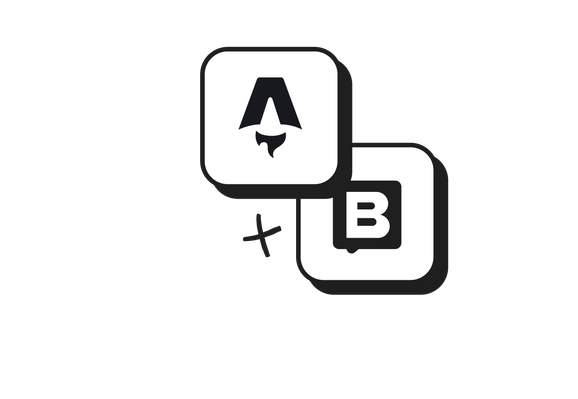 Stylized "A" with a wolf face next to a speech bubble with a "B," connected by a plus sign on a black background.