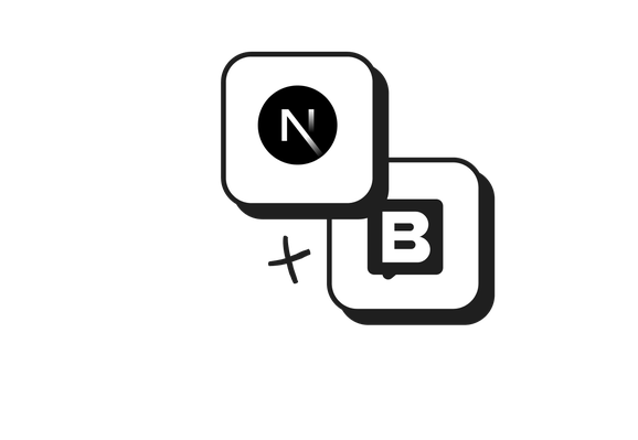 Nextjs and Storyblok logos, on square tiles, connected together.