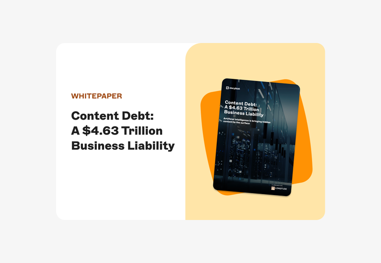 Whitepaper titled "Content Debt: A $4.63 Trillion Business Liability" against a white and orange background.