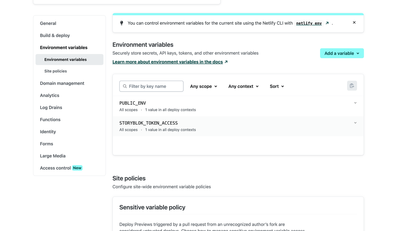 Netlify environmental variables