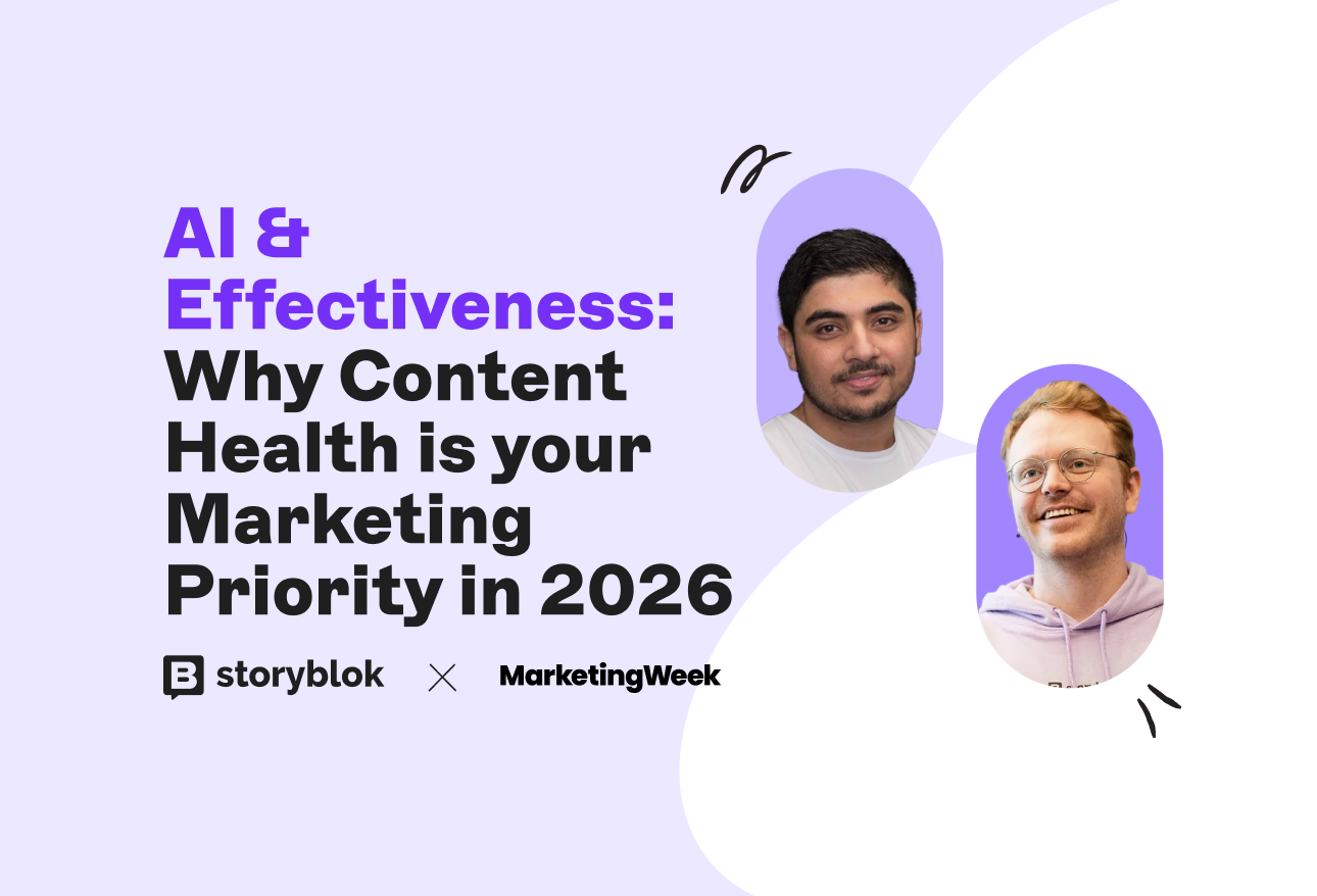 Promotional image titled "AI & Effectiveness: Why Content Health is your Marketing Priority in 2026" with two people and logos.