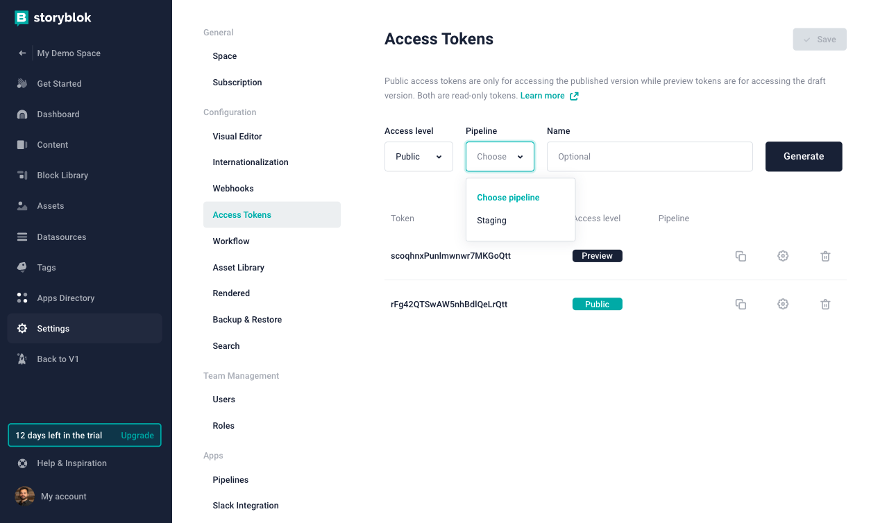 A screenshot of how to get an access token for a certain pipeline stage