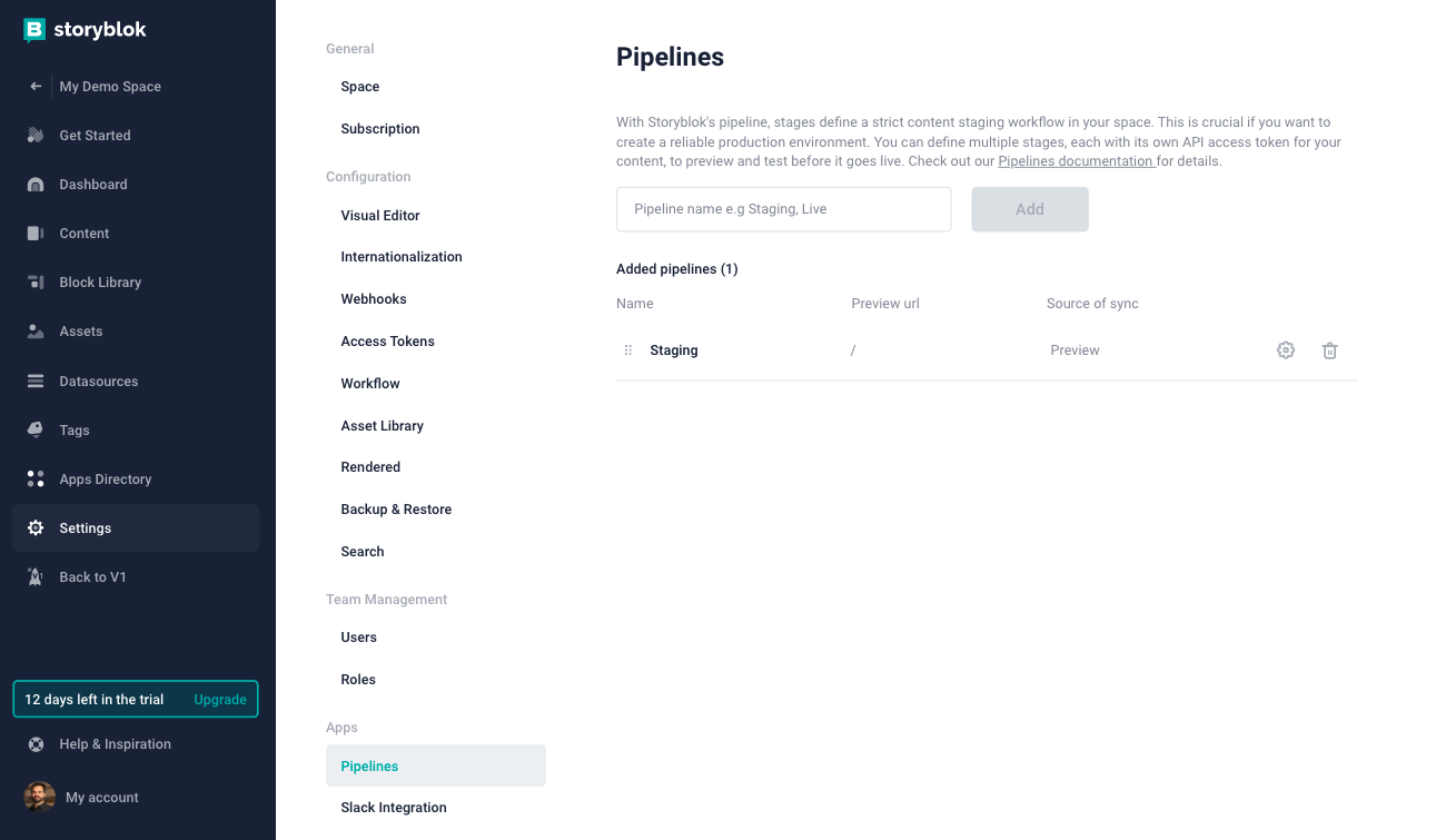 A screenshot of how to create and edit a pipeline stage
