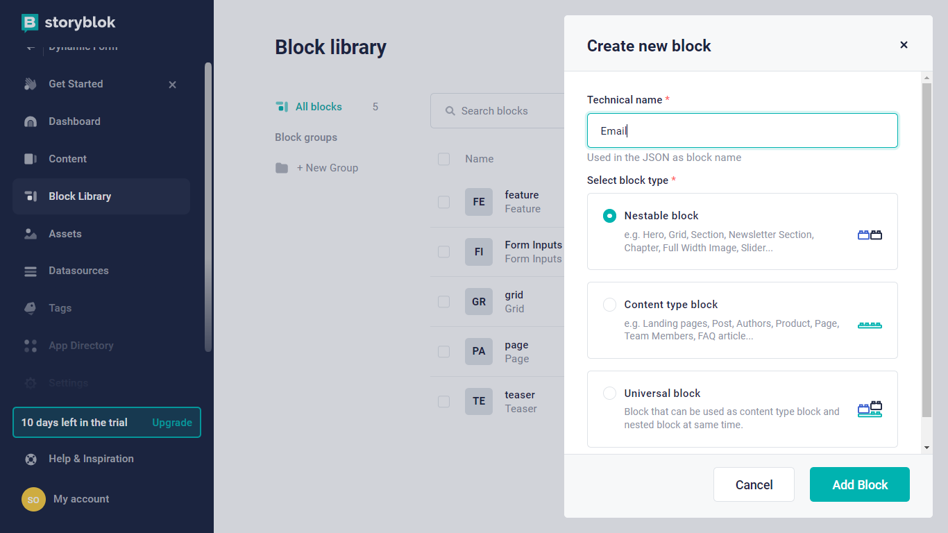 Email block component