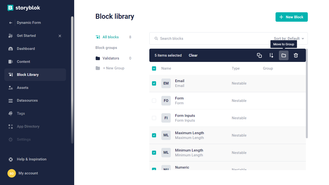 validators group in the block library