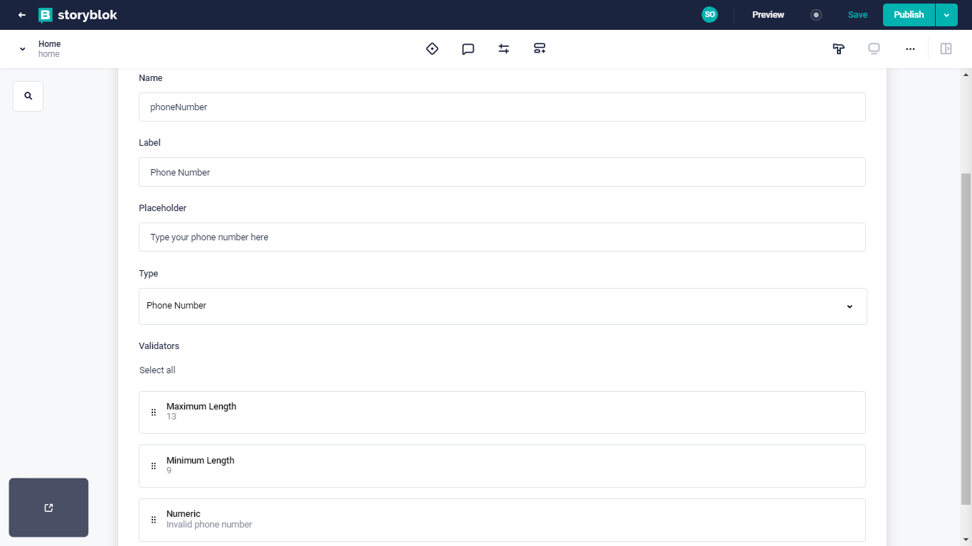 Form component with fields