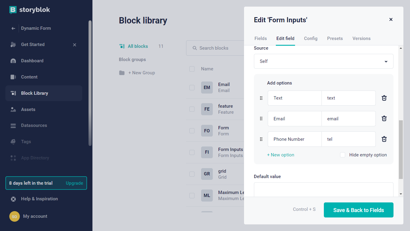 Editing the form input fields