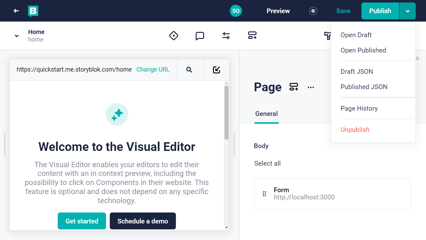 Draft and published JSON in Storyblok