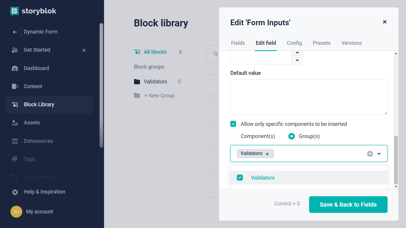 Editing Form Inputs block